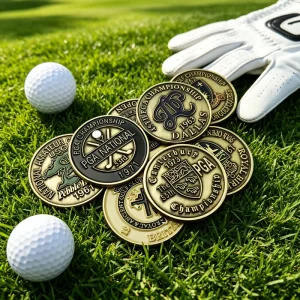 Sublimation Titanium Leather Custom Golf Ball Marker and Divot Tool Magnetic Gift set Blank Coin Poker Chip Funny pen