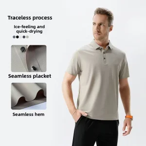 Summer Business Solid Color Breathable Quick drying 4 way Stretch Knitted Spandex Nylon Short Sleeve Men Polo Shirt