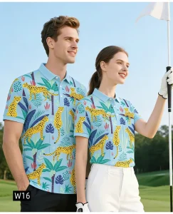 Summer Golf Clothes Blue Print Unisex Short Sleeves Golf Polo Shirts with High Quality Excellent Cutting Manufacturer