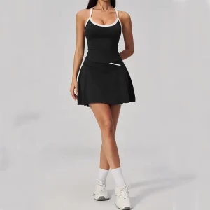 Summer Track Suit Women Skin-friendly Gym Fitness Yoga Suit Padded Sports Tops Vest Outdoor Tennis Shorts Golf Skirts Sets