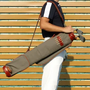 Sunday Golf Bag Vintage Canvas & Leather Carry with Zippered Pockets Lightweight Small for 18 Holes
