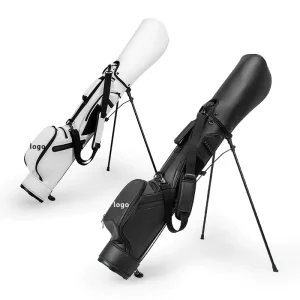 Sunday Golf Bag with Triangle Stand Attachment, Custom Nylon, Waterproof, Lightweight, Black Leather, Holds 7 Clubs