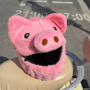 Super Cute Pink Pig Plush Helmet Cover Faux Rabbit Fur Motorcycle Helmet Wrap Funny Riding Gear for Men Women