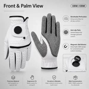 Superior Grip Sheepskin Golf Gloves Men Left Hand Durable Anti Slip Palm Soft Lambskin Leather Golf Glove Magnetic Ball Marker