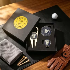 Switchblade Golf Ball Brushed Metal Copper Divot Tool With Leather Box And Ball Marker