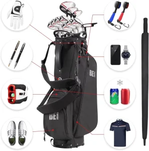 TINYAT Lightweight Golf Stand Bag with 7 Way Full Length Dividers 5 Zippered Pockets Automatically Adjustable Dual Straps Design