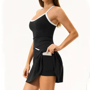 Tennis Dress for Women Nude Sports Outdoor Golf Tennis V neck Short Skirt Anti Bacterial Quick Drying Soft A line Gym Sets