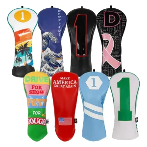 Three Piece Easy to Put on Golf Driver Headcovers PU Leather Golf Head Cover Embroidery Golf Accessories Gift