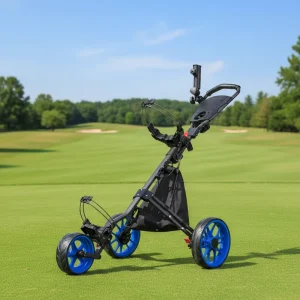 Three Wheeled Foldable Alloy Golf Push Cart Trolley With Foot Brake Portable Sports Equipment Max 15kg Load Golf Cart Caddy