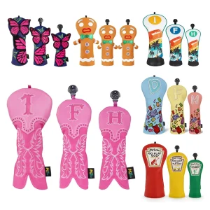 Tomato Sauce Color Golf Headcover Set Embroidery Golf Custom Accessories Denim Golf Driver Head Cover