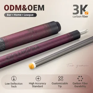Tournament Grade 1 2 Split Carbon Fiber Cue Stick Ultra Low Deflection Shaft with Radial Pin 12.5mm Tip for Pool & Billiard