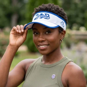 Trendy Greek Customizable Hollow Top Ventilated Crown Summer Gathering Fashion Blue White Sorority Style Sun Hat