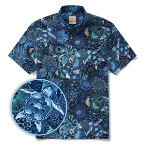 Turtle Hawaiian Style Shirt Spandex Polyester Four-Way Stretch Anti-Bacterial Button Closure OEM ODM Source Factory