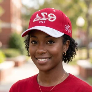 Twill Athletic Campus Classic Graphic Greek Red and White Sorority Style Baseball Cap