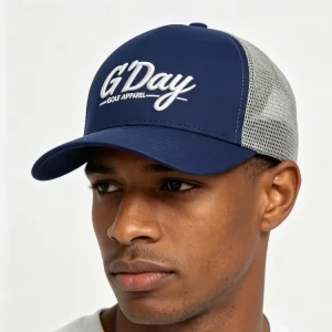 Two Tone 5 Panel Curved Brim Trucker Hat 3D Raised Embroidery Logo Mesh Back Adjustable Snapback Golf Cap