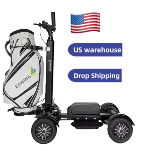 US Stock Single Seat Electric Golf Trolley 4 Wheels Motorized Mini Electric Golf Cart Aluminium 2400W Lithium Battery 36 Holes