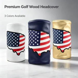 USA Flag Golf Driver Headcover Waterproof PU Leather Embroidered White Navy Blue Gold Design Golf Accessories