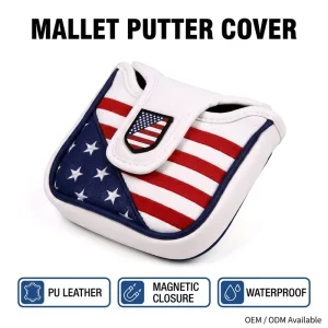 USA Flag PU Leather Mallet Putter Cover, Magnetic Closure, Waterproof