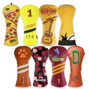 Unique Pattern Embroidered Golf Headcovers Durable PU Leather Custom Golf Club Head Covers for Woods