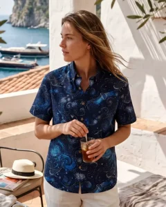 Unisex Beach Resort Shirt Short Sleeve Four-way Stretch Spandex Polyester Fabric Sweat-Wicking UV Protection Breathable