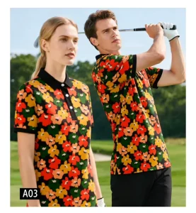 Unisex Golf Clothes Digital Printing Floral Pattern Spandex Polyester Anti UV Breathable Quick Dry Performance Polo Shirts
