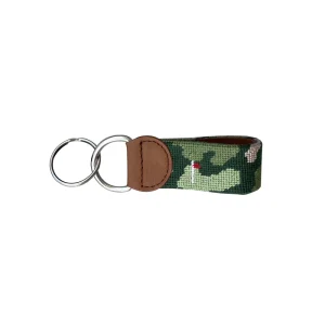 University Cowhide Key Chains Campus Custom Green Needlepoint Design Genuine Leather Key Fob