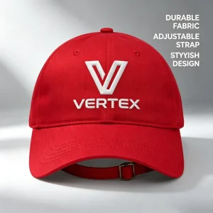 Urban Cyber Street Style Bright Red Vertex V Logo 3D Embroidery Washed Cotton Street Hip Hop Adjustable Baseball Cap