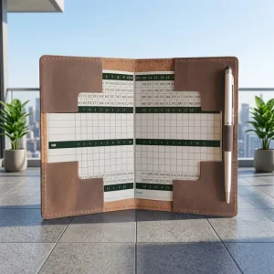 VASTUP PU Leather Eco Friendly Durable Personalized Golf Scorecard Holder Portable Yardage Book Cover Slim 16x11CM