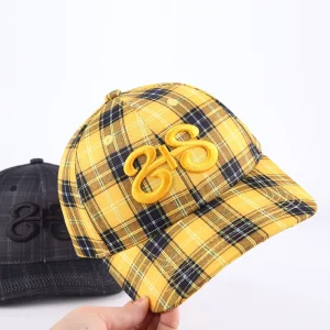 Vintage British Style Grey Black Checkered Plaid 3D Puff Embroidery Unisex Adjustable Sports Baseball Cap Hats