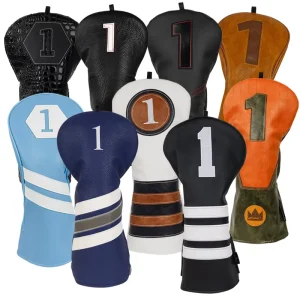 Vintage Classic Simple Stripe PU Leather Golf Head Cover Club Driver Cover Golf Headcover