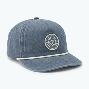 Vintage Custom Applique Patch Wave 5 Panel Rope Hat Washed Denim Canvas Baseball Cap Outdoor Unstructured Slate Blue Men