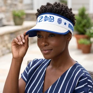 Vintage Lightweight Beach Boho Chic Greek Blue&White Sorority Style Hollow Top Sun Hat