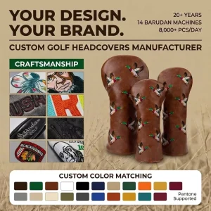 Vintage PU Leather Golf Driver Fairway Wood Headcover Custom Logo Embroidery Retro Putter Cover Set OEM Factory
