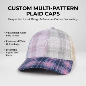 Vintage Style Checkered Plaid 3D Embroidered Logo Unisex Adjustable Streetwear Fashion Sports Baseball Cap Hats