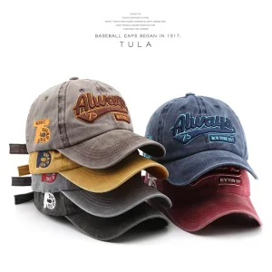 Vintage Washed Retro 3D Embroidered Logo Sporty Unisex Adjustable Baseball Cap Metal Buckle Custom Street Style Hat