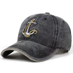 Vintage Washed Striped Cotton Baseball Cap Custom Anchor Embroidery Unstructured Curved Brim Outdoor Streetwear