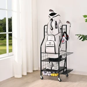 WIREKING Large Golf Bag Club Holder Rack Accessories Shelves Ball Storage Stand Golf Bag Storage Rack for Garage