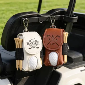 Waist Mount PU Leather Mini Golf Ball Pouch Removable Carabiner Golf Tee Organizer Bag