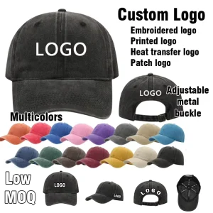 Washed Unstructured Low Profile Dad Hat Custom Logo Cotton Plain Vintage Baseball Cap