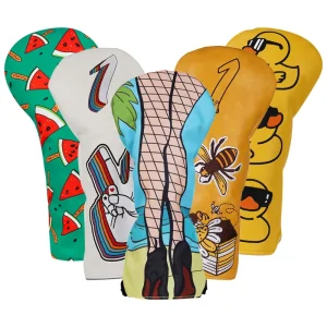Waterproof Embroidery Print Golf Headcover Portable PU Leather Driver Golf Head Cover Golf Accessories Gift