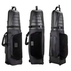 Waterproof Golf Check-in Bag ABS Hard Top 1680D Nylon Foldable with Quiet Spinner Wheels Side Magic Cloth for Name Patch
