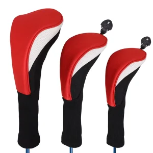 Waterproof Golf Iron Club Headcover Three Piece Breathable Mesh PU Leather Protective Cover Zipper Closure Printed