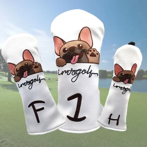 Waterproof Golf Wood Club Head Cover Set Dog Pattern Embroidery Driver Fairway Hybrid Covers Protective Golf Accessories