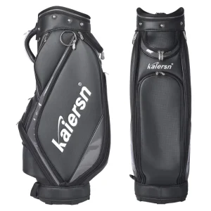 Waterproof Lightweight PU Leather Golf Stand Bag Black and White 90x42x22cm