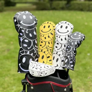 Waterproof PU Golf Headover Smiling Face Hybrid Driver Fairway Putter Headcover Custom Logo Color Free Samples Available