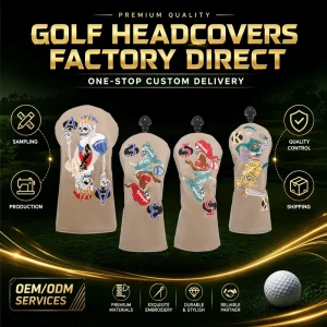 Waterproof PU Leather Embroidered Golf Head Cover Vintage Driver Fairway Woods Club Golf Headcover Factory Custom Supply