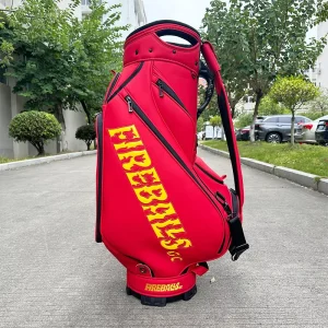 Waterproof PU Leather Golf Cart Bag Red and Yellow Color Embroidery Logo 6-Division