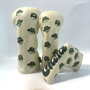 Waterproof PU Leather Golf Head Covers Printed Embroidery for Driver Wood Hybrid Clubs Includes Barrel and Headcovers