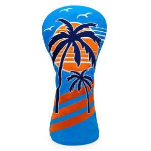 Waterproof PU Leather Golf Headcover Embroidery Logo Coconut Tree Golf Driver Fairway Hybrid Head Cover