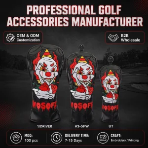 Waterproof Soft PU Leather Fabric Cartoon Embroidery Driver/Fairway/UT Golf Head Cover Hook-and-Loop Closure